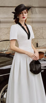 Elio Pleated V-Neck Spandex Homespun Midi Dress - MEAN BLVD