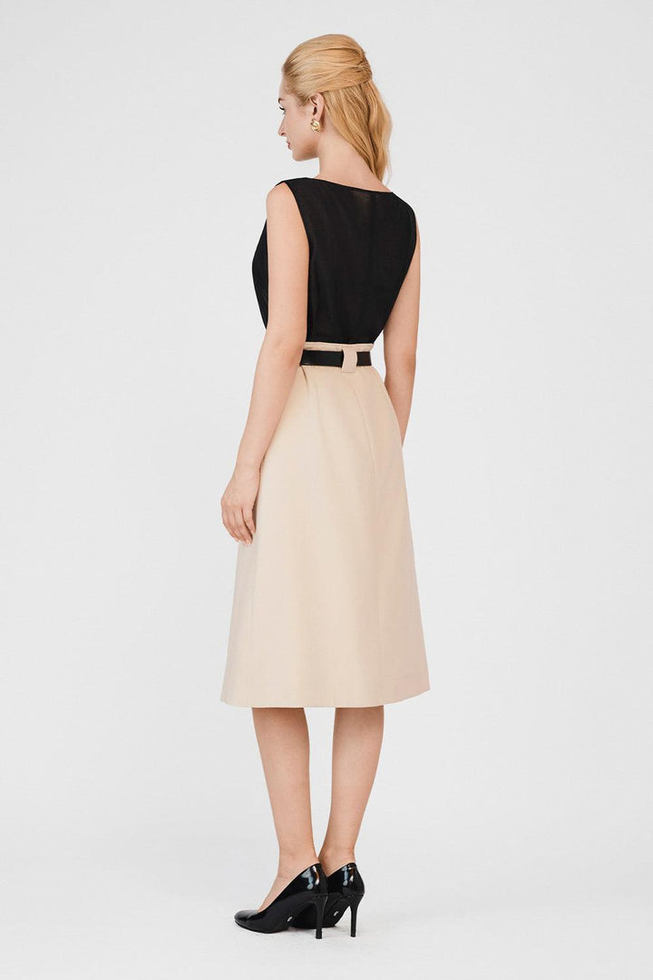 Elisa A-line Patch Pocket Khaki Calf Length Skirt - MEAN BLVD