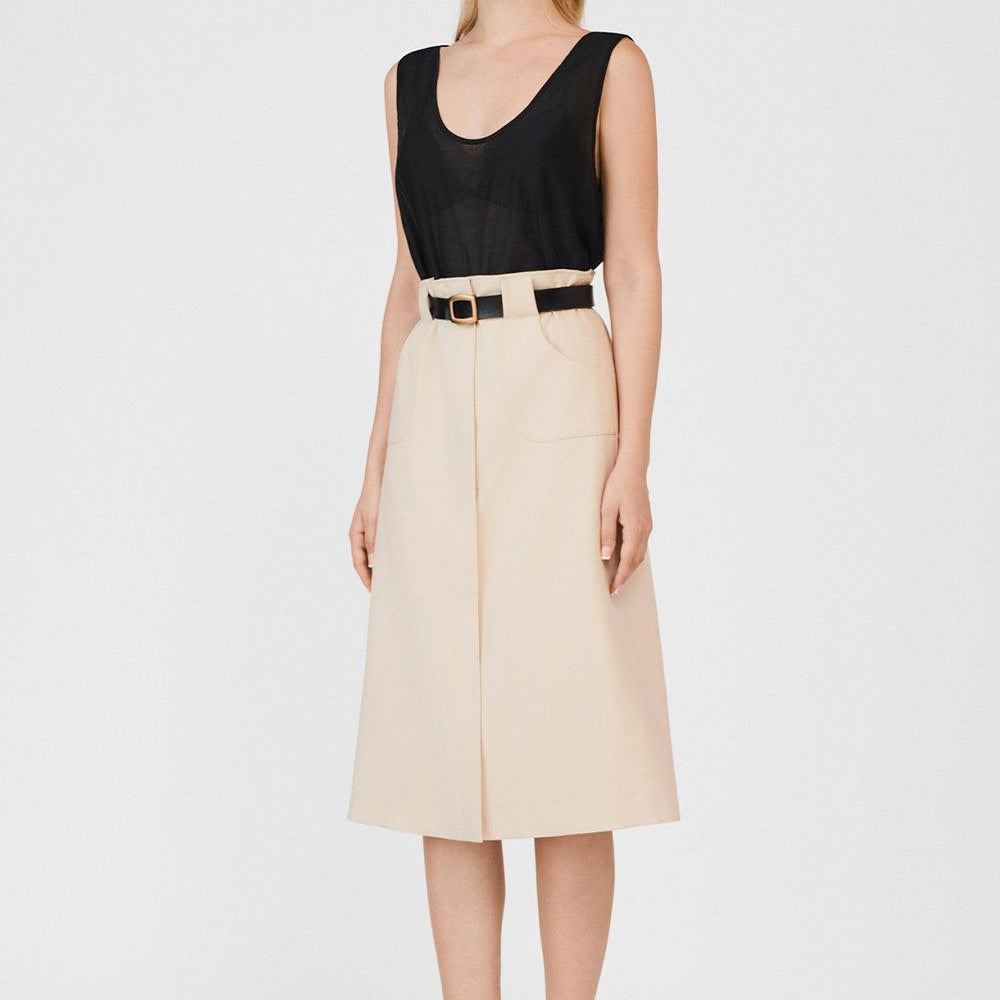 Elisa A-line Patch Pocket Khaki Calf Length Skirt - MEAN BLVD