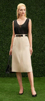Elisa A-line Patch Pocket Khaki Calf Length Skirt - MEAN BLVD