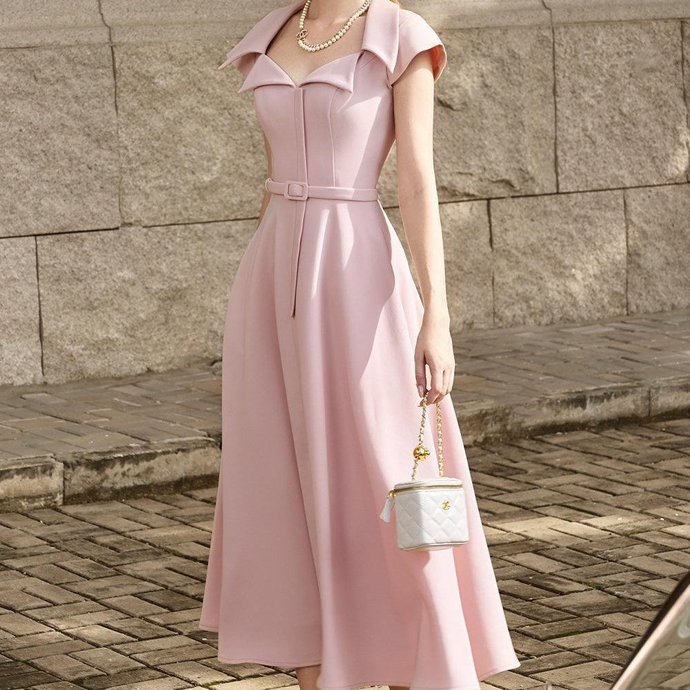 Women's Elise A-line Cap Sleeved Rib Knit Midi Dress S/M/L Pink MEAN BLVD