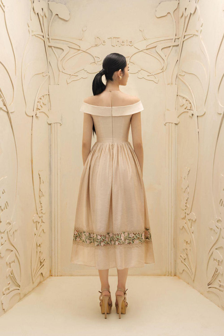 Élise A-line Illusion Neck Linen Midi Dress - MEAN BLVD