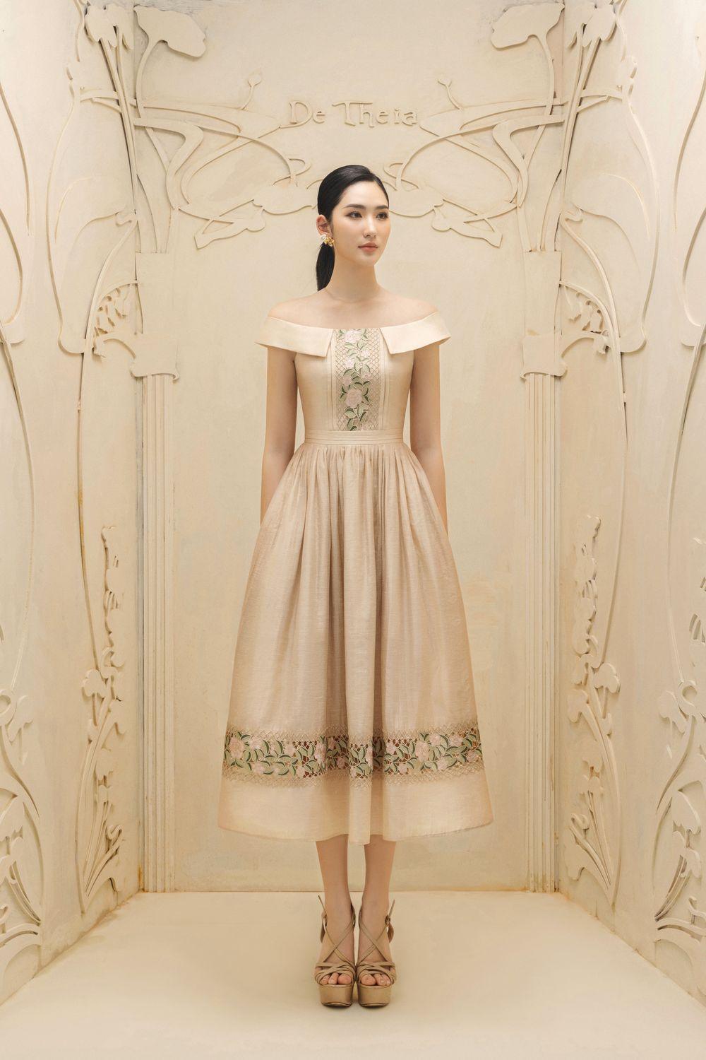 Women's Élise A-Line Illusion Neck Polyester Linen Midi Dress S/M/L/Xl Beige Mean Blvd S / Beige