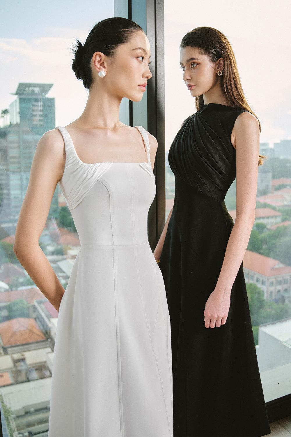 Women's Eliza A-Line Square Neck Cotton Spandex Midi Dress S/M/L/Customize White Mean Blvd White / M Women's Eliza A-Line Square Neck Cotton Spandex Midi Dress S/M/L/Customize White Mean Blvd White / M