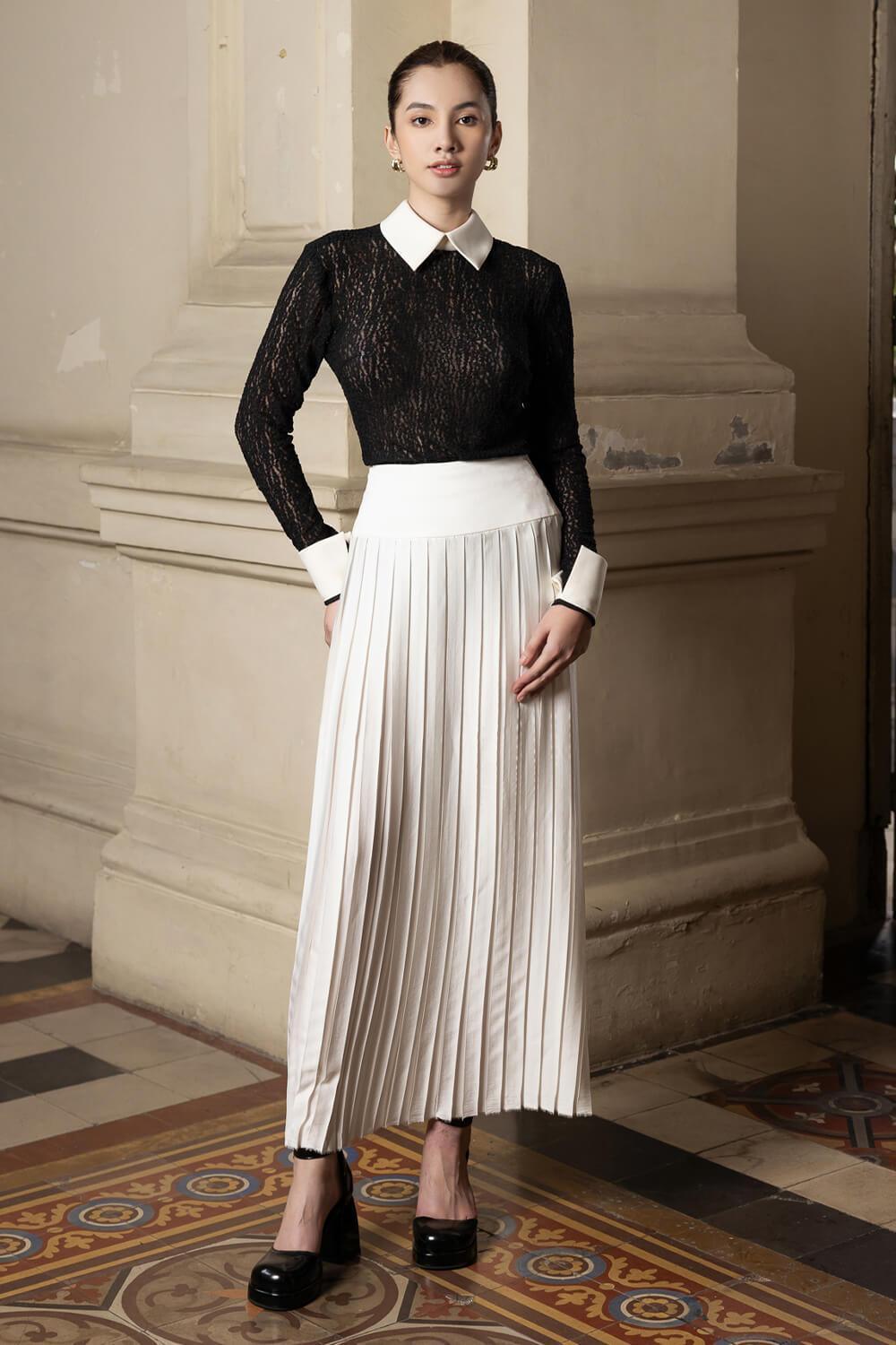 Eliza Drop Waist Pleated Polycotton Ankle Length Skirt - MEAN BLVD