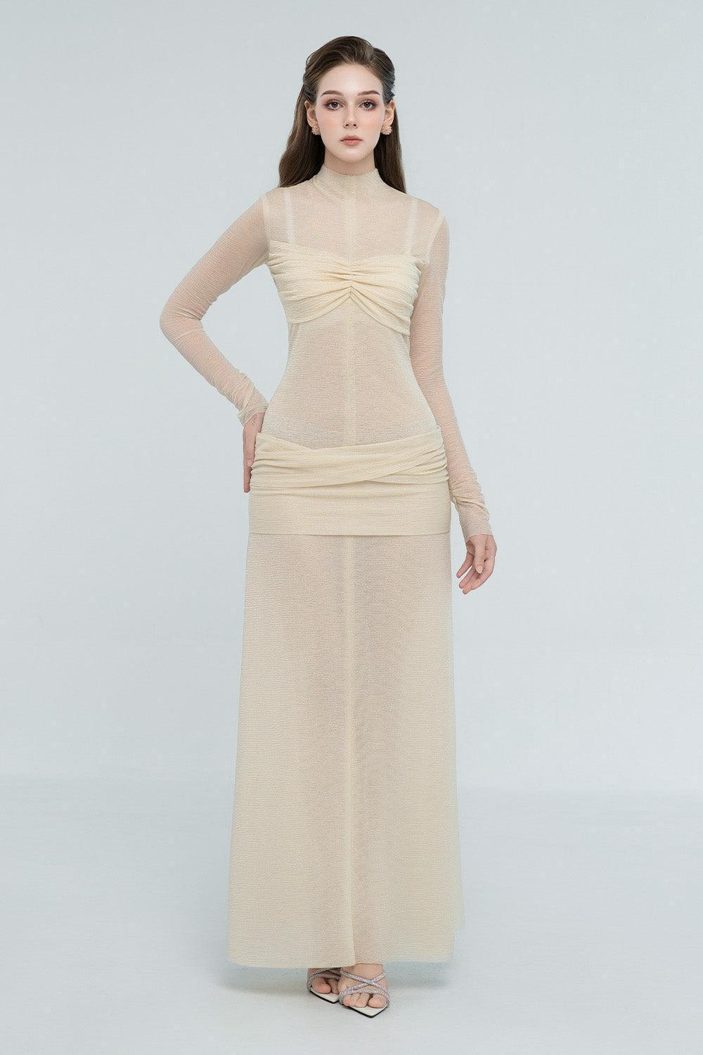 Women's Eliza Drop Waist See-Through Mesh Sheer Maxi Dress S/M/L