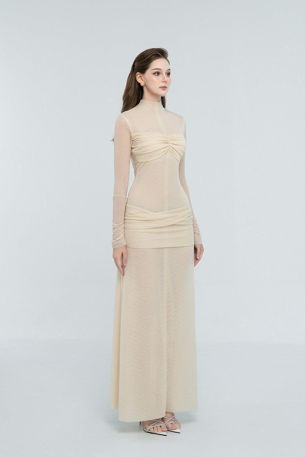 Women's Eliza Drop Waist See-Through Mesh Sheer Maxi Dress S/M/L