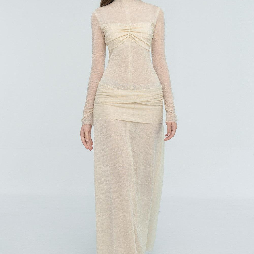 Eliza Drop Waist See-Through Mesh Sheer Maxi Dress - MEAN BLVD