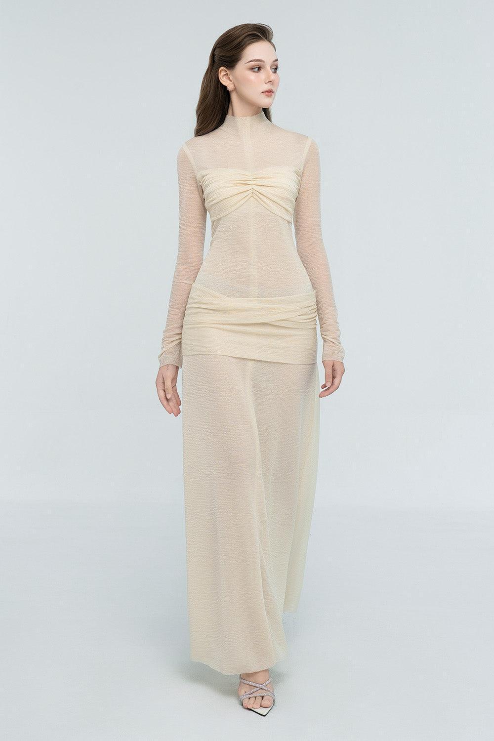 Women's Eliza Drop Waist See-Through Mesh Sheer Maxi Dress S/M/L