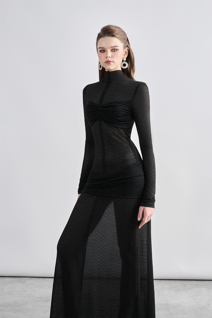 Women's Eliza Drop Waist See-Through Mesh Sheer Maxi Dress S/M/L
