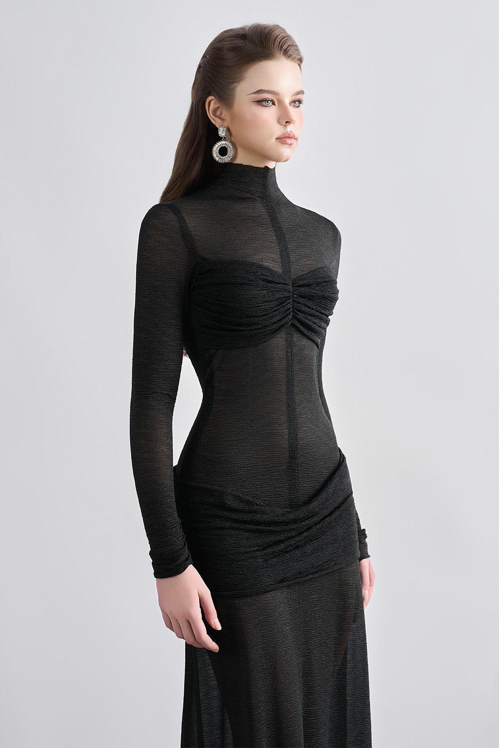 Women's Eliza Drop Waist See-Through Mesh Sheer Maxi Dress S/M/L