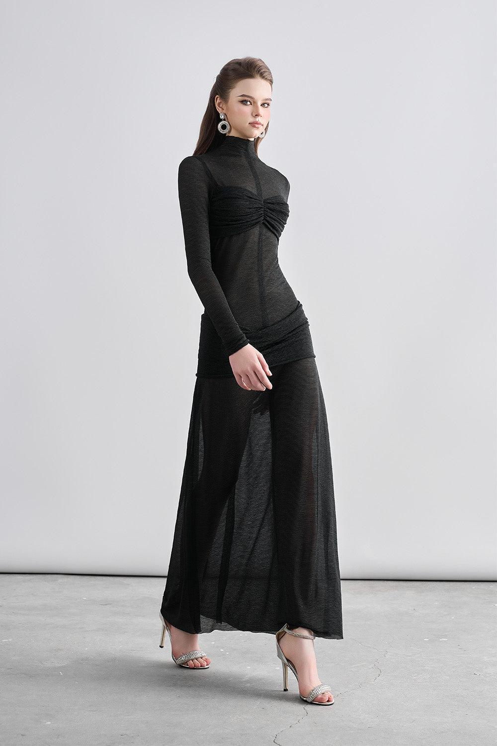Women's Eliza Drop Waist See-Through Mesh Sheer Maxi Dress S/M/L