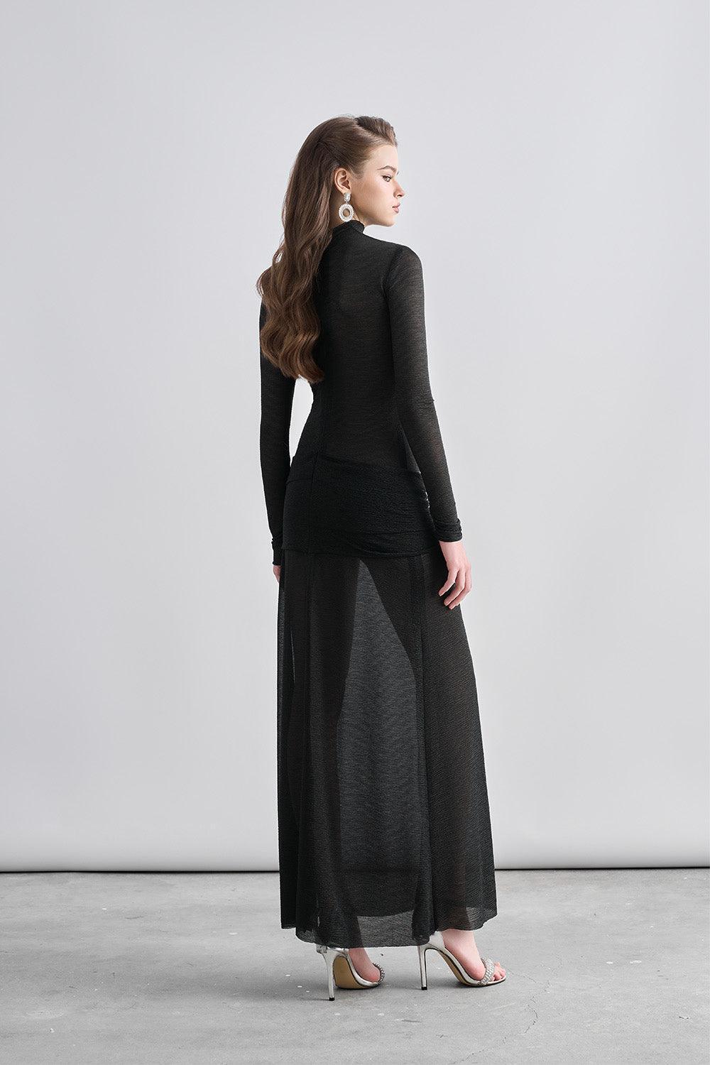 Women's Eliza Drop Waist See-Through Mesh Sheer Maxi Dress S/M/L