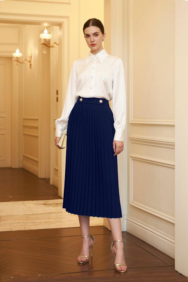Elizabeth A-line Pleated Punto Midi Skirt - MEAN BLVD