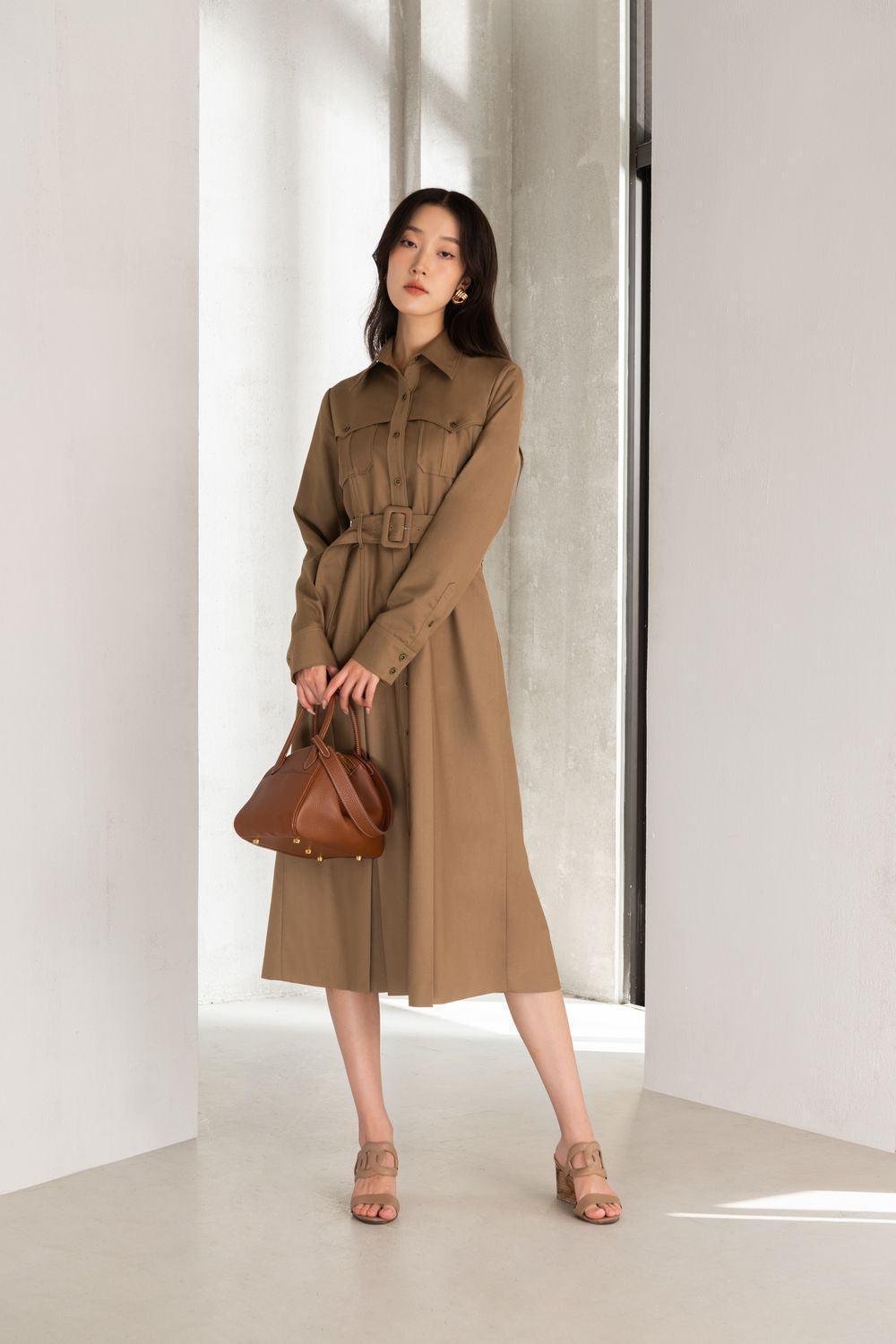 Ella Shirt Cuff Sleeved Polycotton Midi Dress - MEAN BLVD