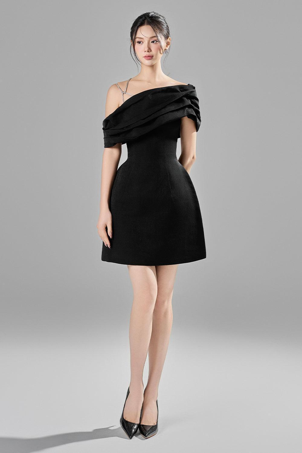 Elle A-line Asymmetric Neck Taffeta Mini Dress - MEAN BLVD