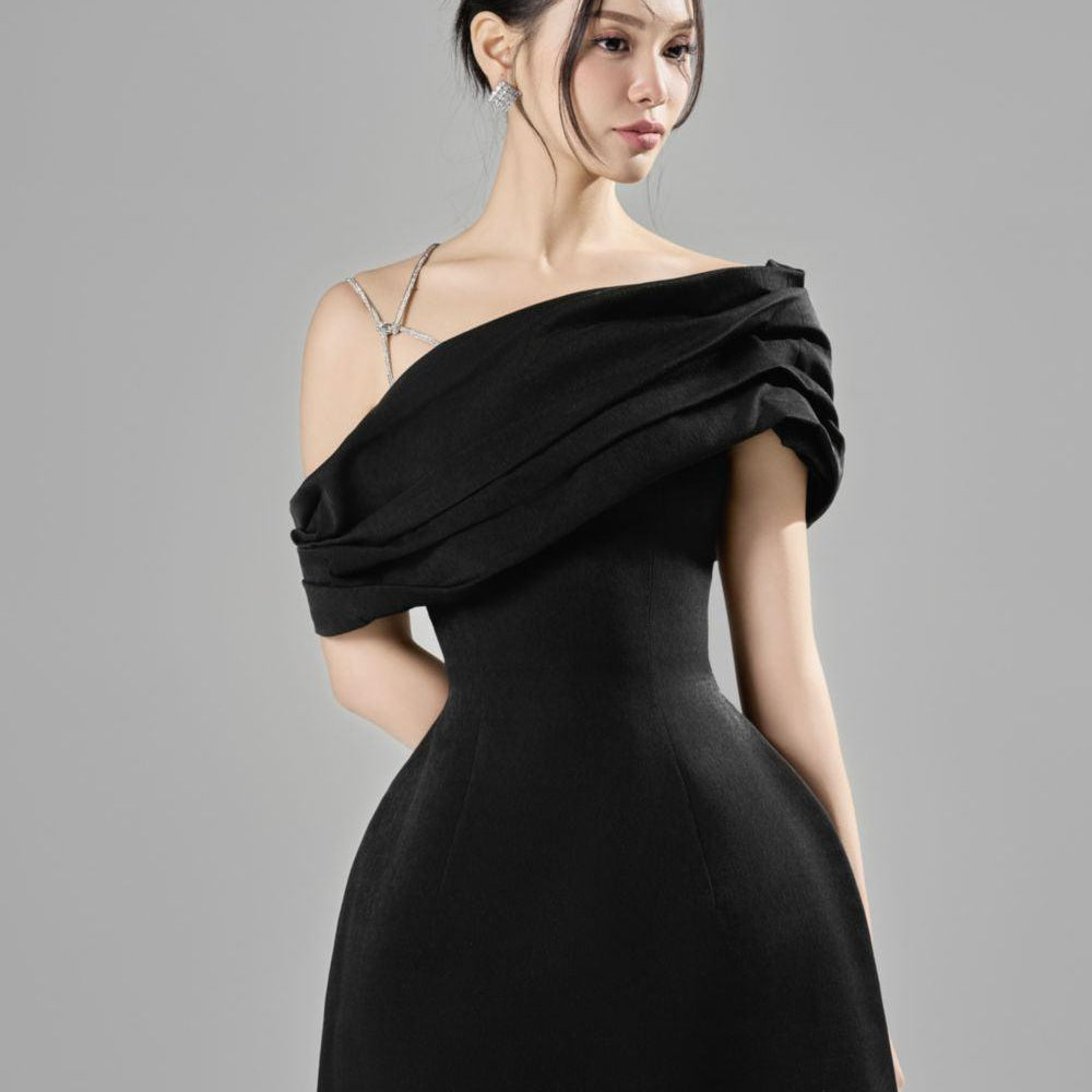 Elle A-line Asymmetric Neck Taffeta Mini Dress - MEAN BLVD