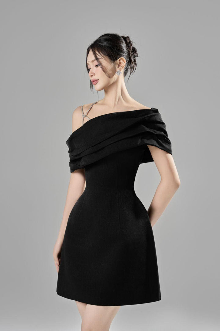 Elle A-line Asymmetric Neck Taffeta Mini Dress - MEAN BLVD