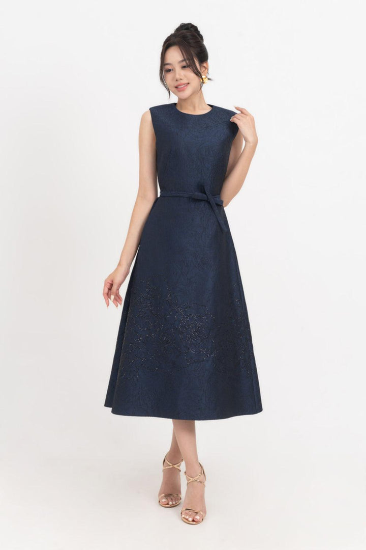 Ellen A-line Sleeveless Brocade Midi Dress - MEAN BLVD