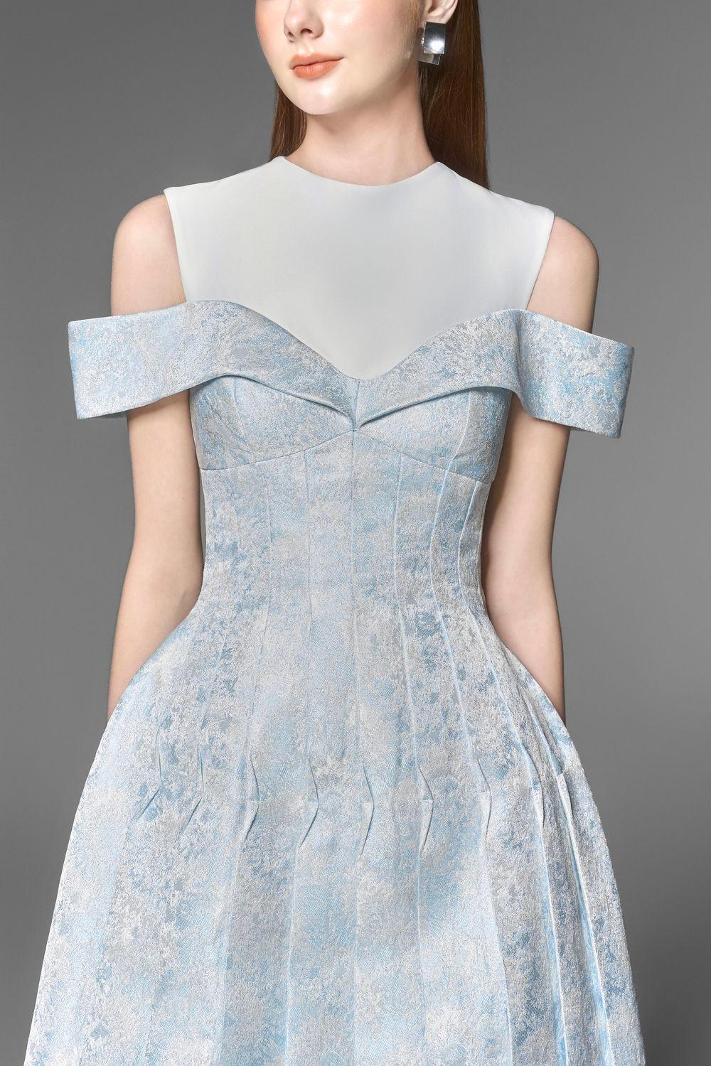 A-LINE SHORT SLEEVED TAFFETA MINI DRESS