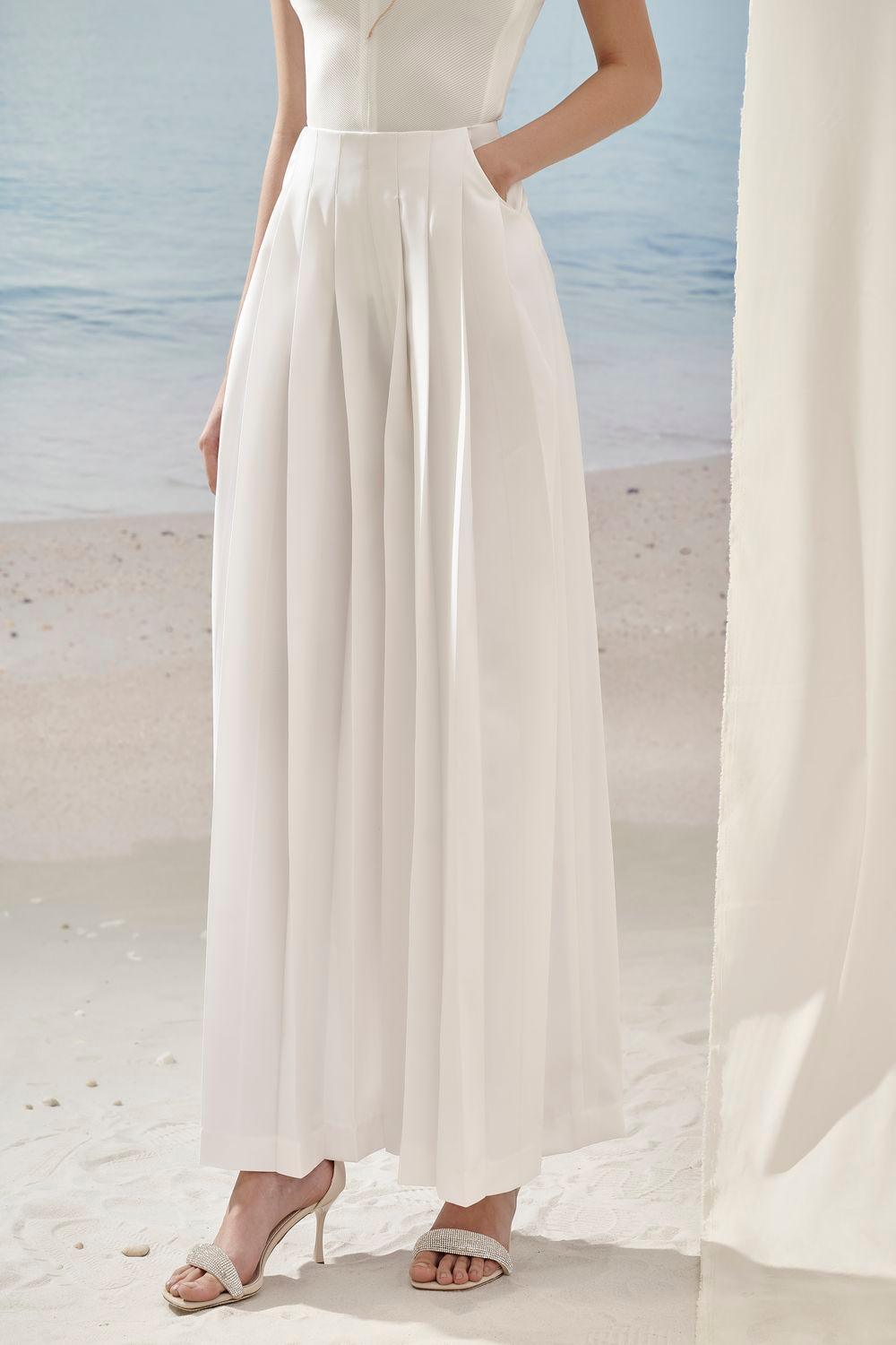 Ellier Rachel Straight Pleated Polycotton Ankle Length Pants - MEAN BLVD