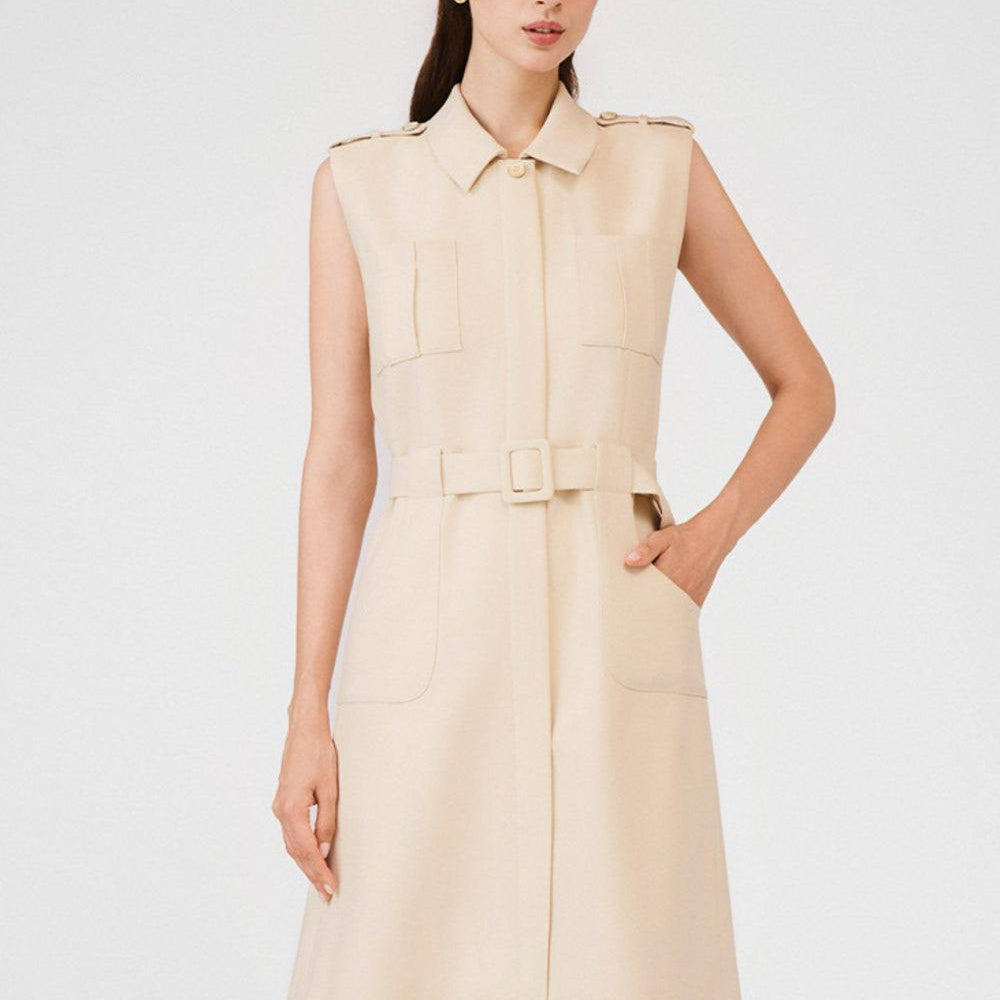 Ellis A-line Collared Neck Khaki Mini Dress - MEAN BLVD