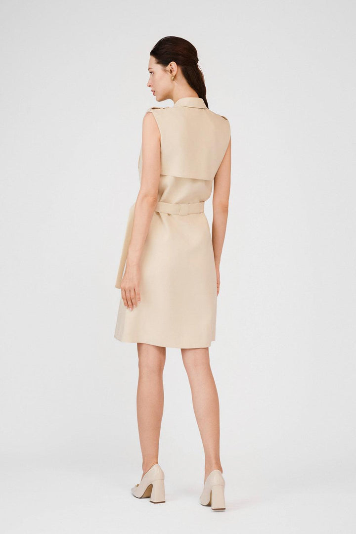 Ellis A-line Collared Neck Khaki Mini Dress - MEAN BLVD