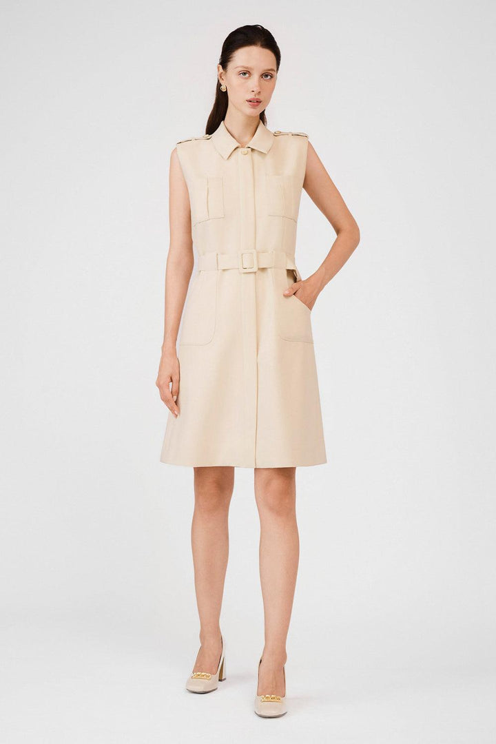 Ellis A-line Collared Neck Khaki Mini Dress - MEAN BLVD