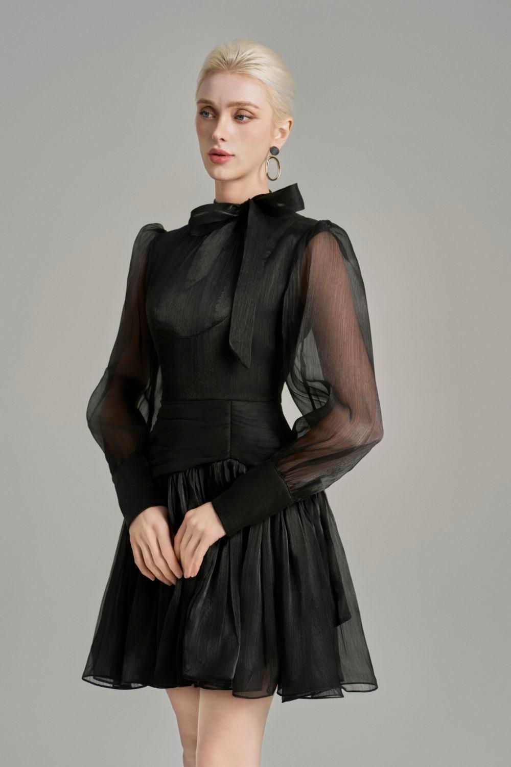 Ellis Drop Waist Tie Neck Voile Mini Dress - MEAN BLVD