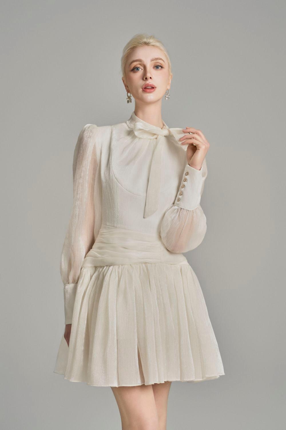 Ellis Drop Waist Tie Neck Voile Mini Dress - MEAN BLVD