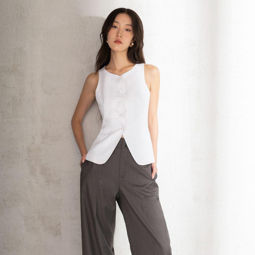 Ellis Structured Button Linen Vest - MEAN BLVD