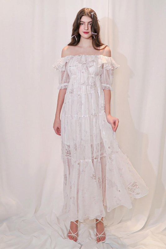 Elodie A-line Off-Shoulder Voile Ankle Length Dress - MEAN BLVD