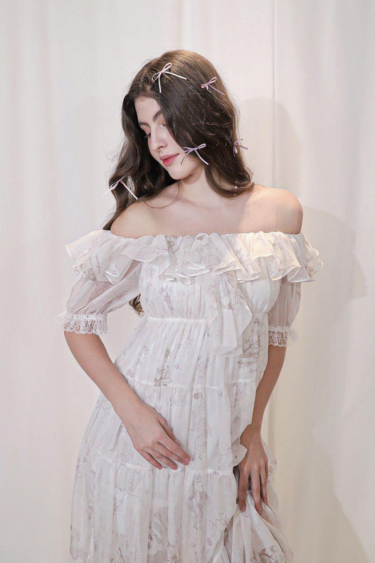 Elodie A-line Off-Shoulder Voile Ankle Length Dress - MEAN BLVD