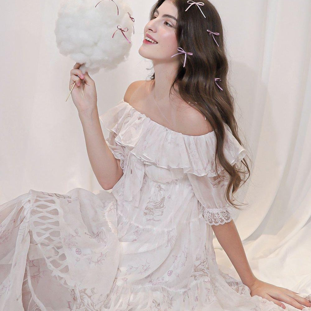 Elodie A-line Off-Shoulder Voile Ankle Length Dress - MEAN BLVD