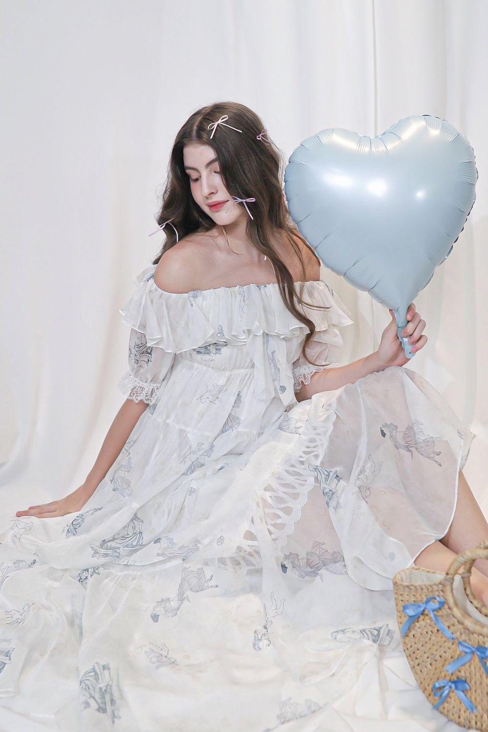 Elodie A-line Off-Shoulder Voile Ankle Length Dress - MEAN BLVD