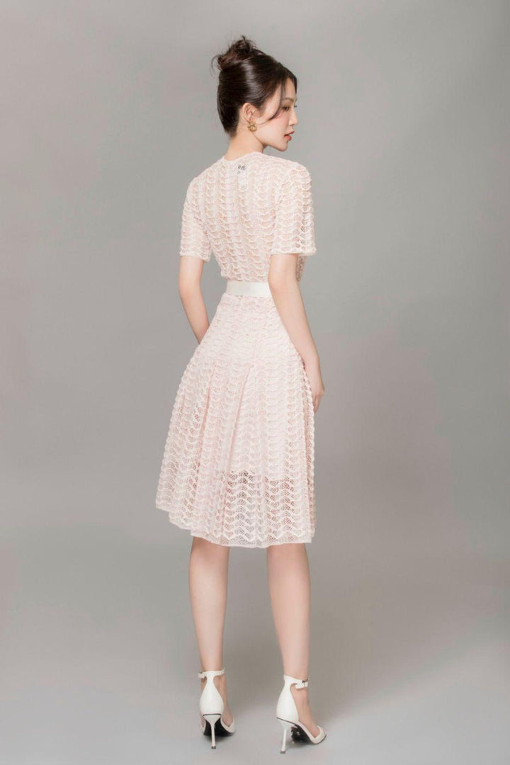 Elodie Pleated Short Sleeved Lace Knee-length Dress - MEAN BLVD
