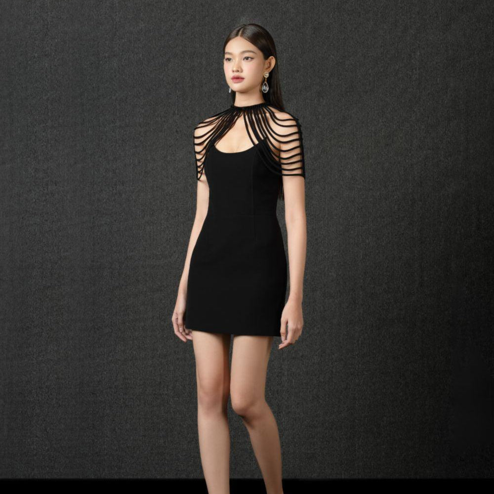 Elodie Sheath High Neck Polycotton Mini Dress - MEAN BLVD