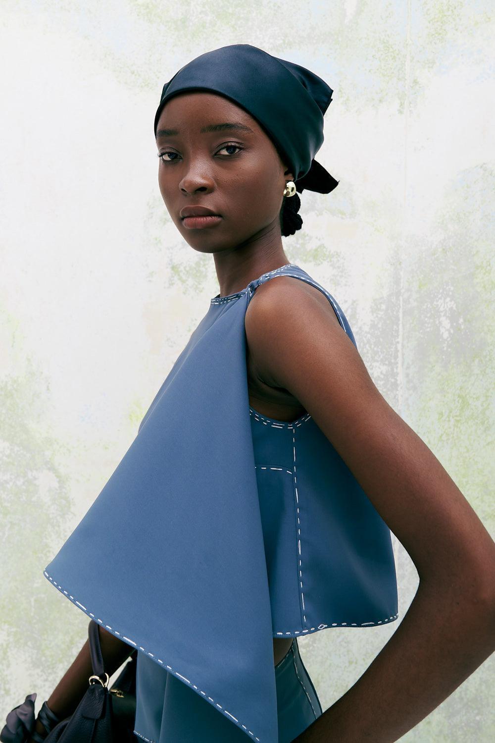 Elongated Cropped Extended Flap Crepe Top - MEAN BLVD