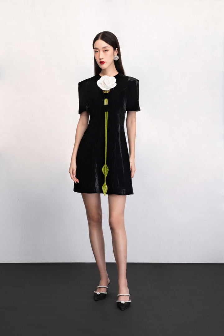 Elowyn A-line Short Sleeved Velvet Mini Dress - MEAN BLVD