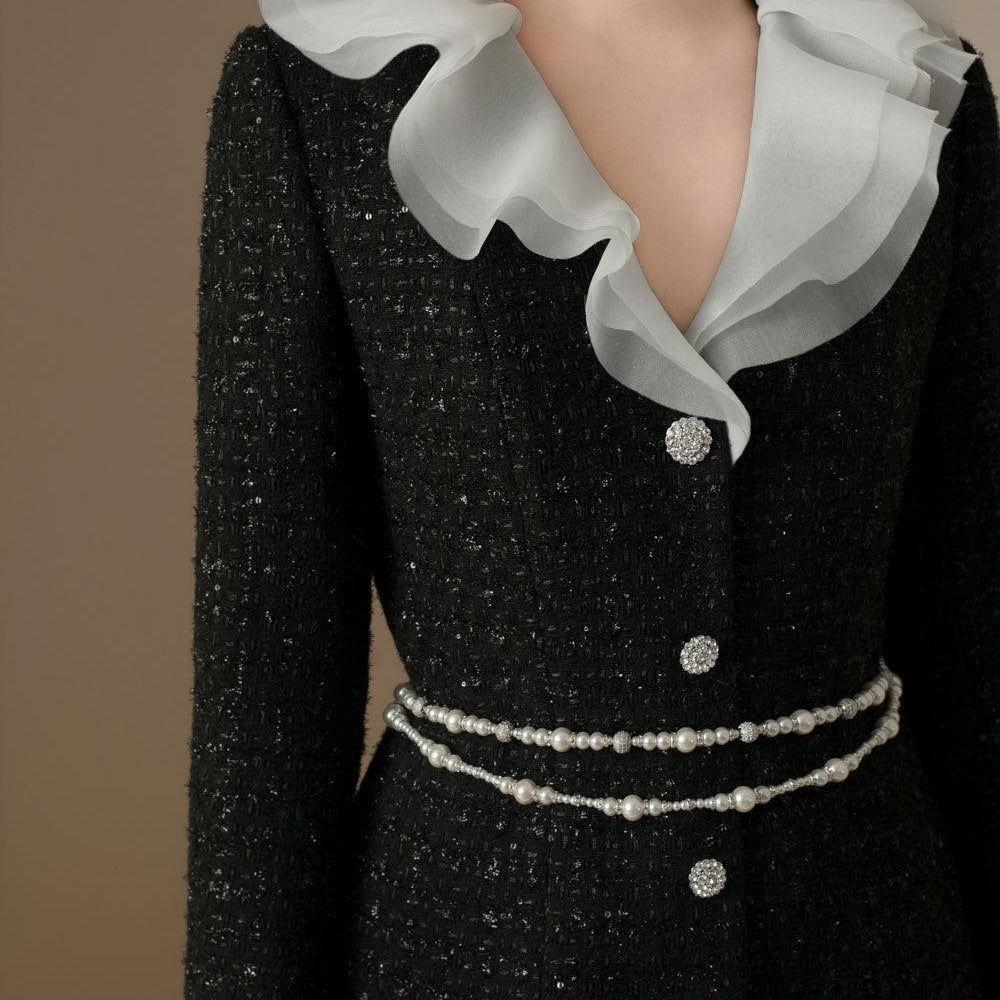 Elysia A-line Ruffle Collar Tweed Top - MEAN BLVD