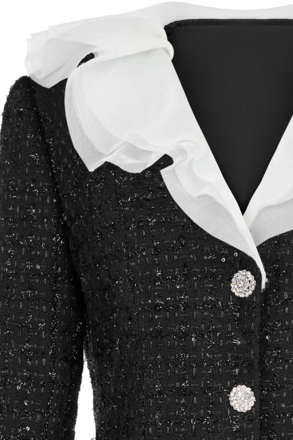 Elysia A-line Ruffle Collar Tweed Top - MEAN BLVD