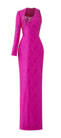 Elysian Sheath Asymmetric Sleeved Jacquard Floor Length Dress - MEAN BLVD