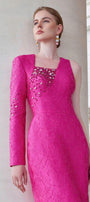 Elysian Sheath Asymmetric Sleeved Jacquard Floor Length Dress - MEAN BLVD