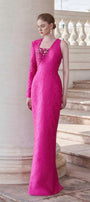 Elysian Sheath Asymmetric Sleeved Jacquard Floor Length Dress - MEAN BLVD