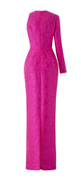 Elysian Sheath Asymmetric Sleeved Jacquard Floor Length Dress - MEAN BLVD