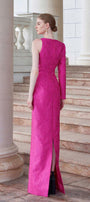Elysian Sheath Asymmetric Sleeved Jacquard Floor Length Dress - MEAN BLVD
