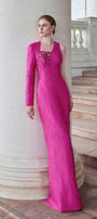 Elysian Sheath Asymmetric Sleeved Jacquard Floor Length Dress - MEAN BLVD