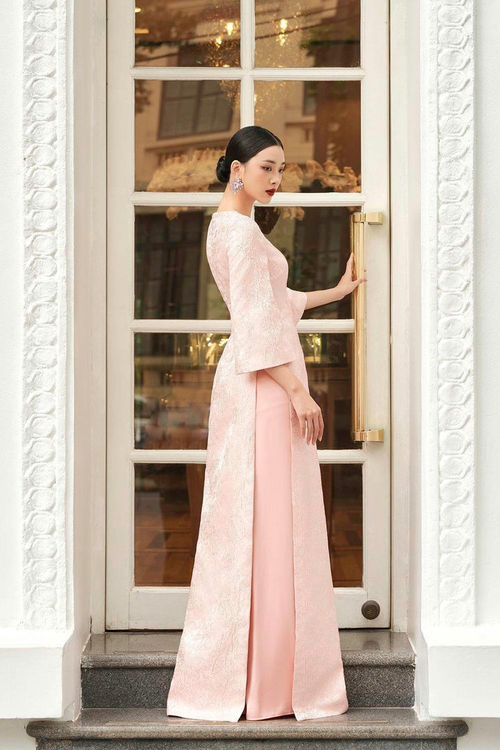 Elysian Sheath Middle Sleeved Jacquard Floor Length Ao Dai - MEAN BLVD