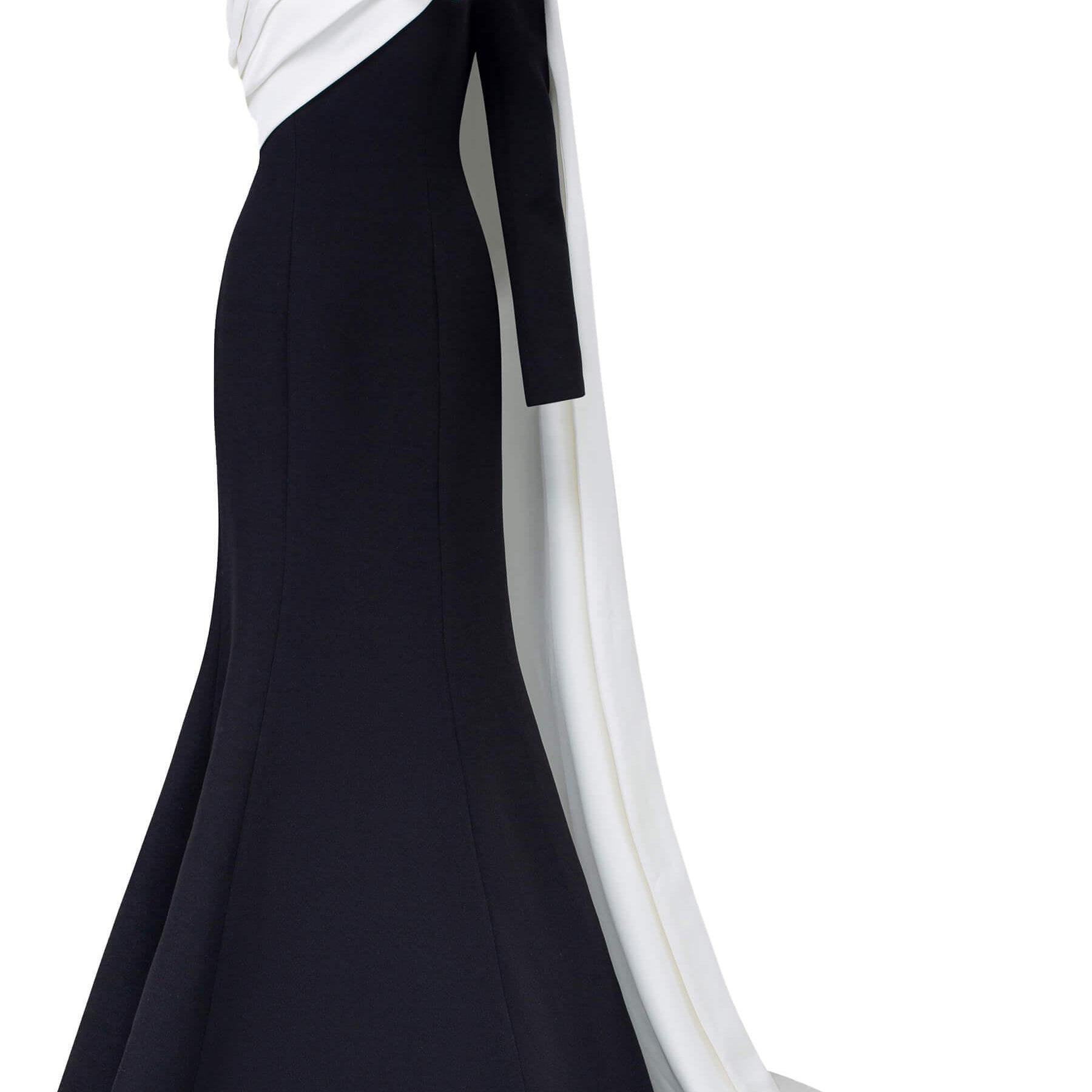 Emelia Mermaid Asymmetric Sleeved Scuba Floor Length Dress - MEAN BLVD