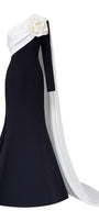 Emelia Mermaid Asymmetric Sleeved Scuba Floor Length Dress - MEAN BLVD